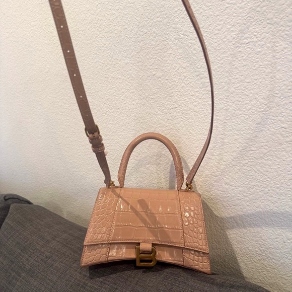 Balenciaga Handbags - Balenciaga hourglass pink-Nude Crocodile-Embossed Mini Bag